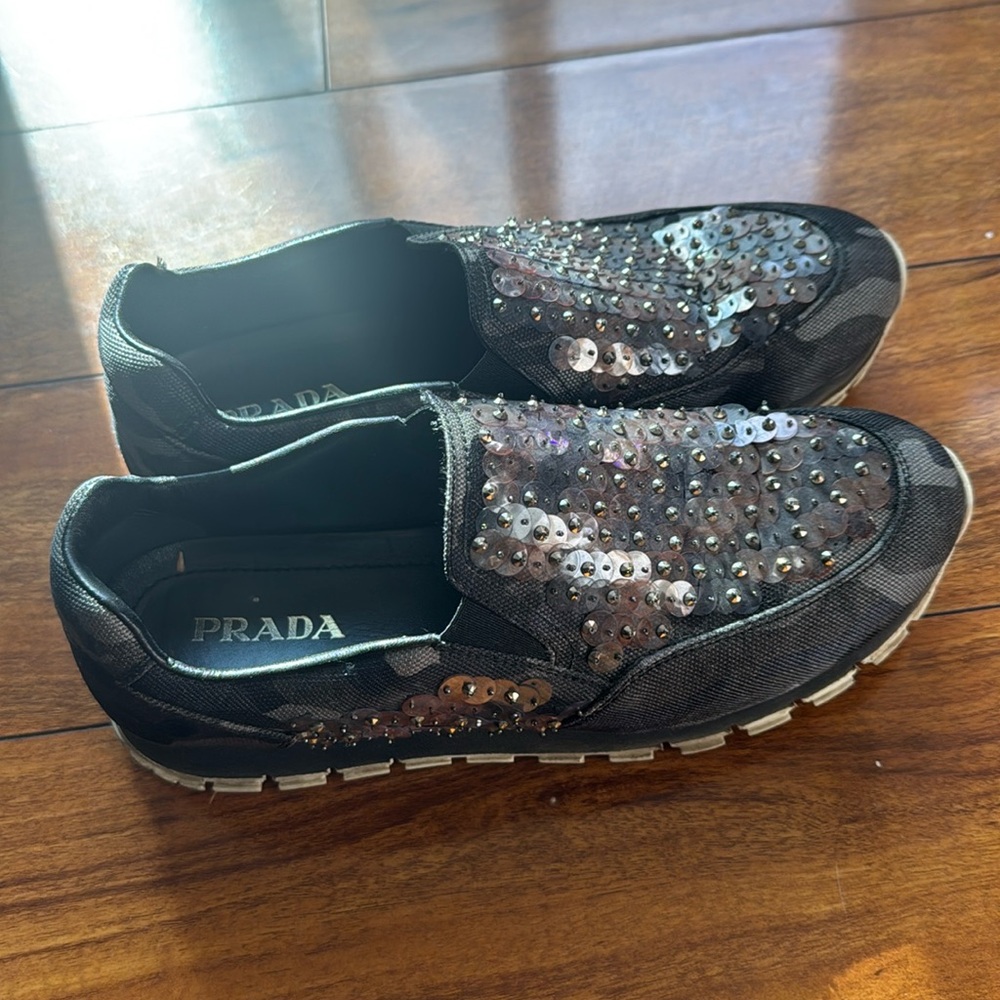 Prada Sequin- Embroidered Camouflage size 8.5